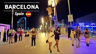 Barcelona Nightlife - Spain 🇪🇸 La Rambla - Barceloneta Beach - Catalunya | Walking Tour 4K