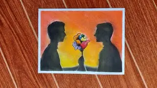 Men Gay Couple Silhouette (LGBT) Soft Pastel Drawing..