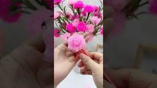 DIY gift pink ribbon rose flower #handmadegifts #flowers #gift #ribbon #rose #handmadecraft #diy
