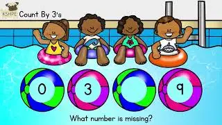 Skip Count by 3's, Missing Numbers, Skip Counting, Pool Party, Virtual School Online Learning KIDS!!