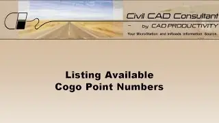 InRoads Tutorial: Finding Available Cogo Point Numbers