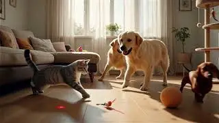 cats and dogs play at home