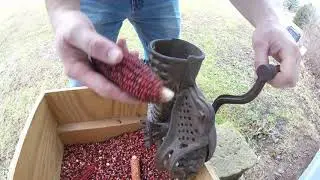 Root and Heath Corn Sheller in use