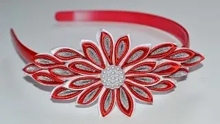 Цветок Канзаши на ободке. Мастер класс. DIY Kanzashi flower . Ribbon