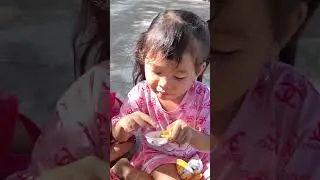 Wow Cute baby eating cake so yummy #eatingshow #survival #camping #outdoors #bushcraft #shorts #fyp