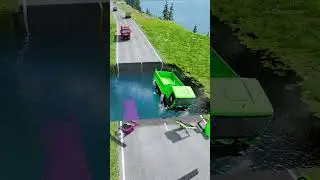Dump truck vs Large water pit #136 | #beamngdrivemods #doublespeedbumps  #carsvswaterpit