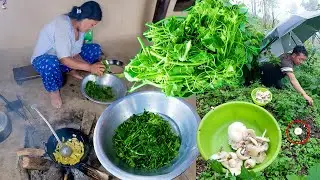 dung mushroom, chayote shoots & potato curry recipe || village cooking ||