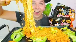 SUPER SPICY CHEESY RAMEN NOODLES &bull; Mukbang & Recipe