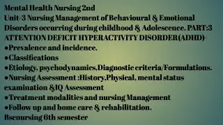 Attention deficit hyperactivity disorder|ADHD|Mental Health Nursing 2nd|Unit3|part3|Treatment mngmnt