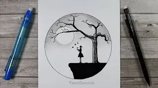 Comment dessiner une fille avec des oiseaux au clair de lune Pour les débutants