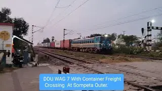 DDU WAG 7 With Container Freight Crossing At Sompeta Outer. 