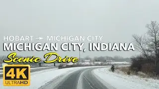 Scenic Winter Drive from Hobart to Michigan City, IN | Snowy Roads & Frozen Horizons