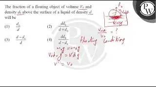 The fraction of a floating object of volume \( V_{0} \) and density \( d_{0} \) above the surfac....