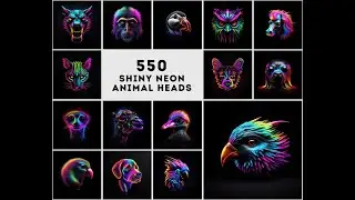 Neon Animal Heads Collection: 550 Vivid High-Resolution Images for Creative Projects