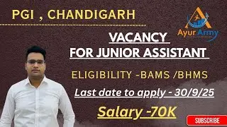 PGI Chandigarh Vacancy For BAMS/ BHMS Doctor || Junior Consultant Vacancy || PGIMER Chandigarh Job||