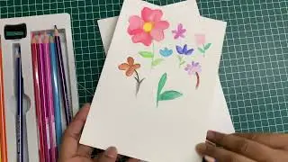 Doms watercolour pencils 12 set unboxing review | how to use water brush | draw tree house