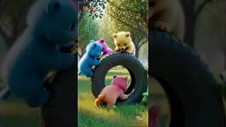 Kids's songs: Colorful Fireworks ‼️ A cute, colorful bear cub playing with a used car tire. #shorts