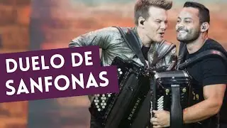 Michel Teló protagoniza duelo de sanfona no palco do Faustão