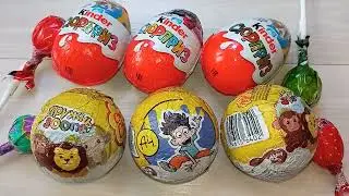 Learn colors with sweets  ASMR colorfui candy 3 Kinder Surprise + 3 Chocolate Eggs + 4 Lollipops