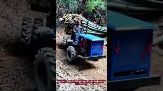 Homemade Tractor Hauls Bamboo in Mountain: DIY Transport
