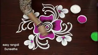 2Creative Freehand rangoli Design🌸Simple kolam design Trending🌸easy rangoli with out dots with color
