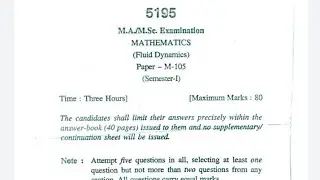MSc Mathematics- FLUID DYNAMICS paper- 105 || HPU Msc 1st semester previous year paper