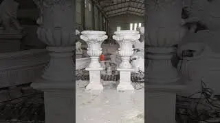 A pair of large natural marble outdoor flower pots for sale DZ-511 #outdoorflowerpot #flowerpot