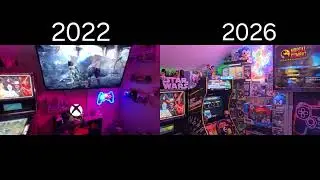 Arcade1up game room tour first and last videos side by side
