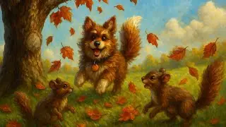 Dog and two Squirrels Playing in Fall leaves | Shaking Hands Arts with Fralins and Friends