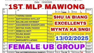 SHU IA BIANG EXCELLENTS CANDIDATES| FEMALE UB CATEGORY|13/02/2025 | 1ST MLP MAWIONG PET RESULTS|