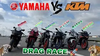 Yamaha vs KTM Drag race 🚀 RC200/R15M/Duke200/R15V4 