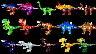 16 DINOSAUR CRYSTAL TOYS: 2 SPINOSAURUS, 2 T-REX, 2 DILOPHOSAURUS |ASMR | DINO KING TOYS 220907
