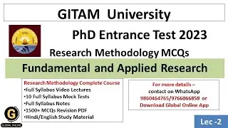 GITAM University Research Admissions Test 2023 MCQs|Fundamental and Applied Research MCQs|