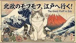 【AIアート】北欧のモフモフ、江戸へ行く！浮世絵世界の巨大猫騒動記