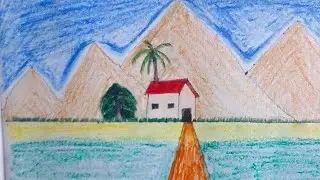 Natural scenery drawing// how to draw mountain and river/ #art #drawing #yputube #viral 