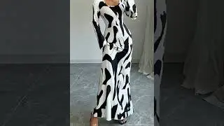 Abstract Print Long Sleeve Maxi Dress