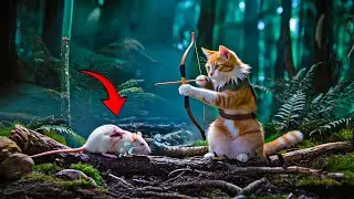 Mama Cat and Kitten Hunt a Rat in the Forest!  BBQ cook on jungle