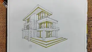 Simple modern Building design | 2 point perspective drawing | How to draw a House | Architecture | 