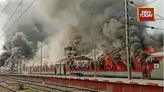 WATCH: Patna Arrah Inter-City Completely Gutted In Fire As Anti-Agniapth Protestors Set Train Ablaze
