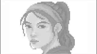 Pixel art illustration of a brown-haired woman with a red hair tie and hoop earrings| Coloring Games