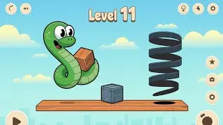 A 2D mobile puzzle platformer game scene, Level 1 UI visible, small cute green 