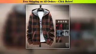 Men's New Winter Plaid Sweater Hooded Cardigan Cold Coat Wool Zipper Jacket Autumn Fleece Warm