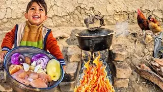 Village Life | Cooking Meat & Chicken on Open Fire in Extreme Winter