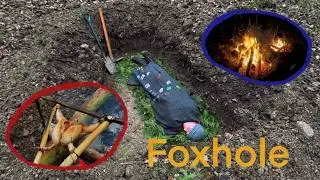 Camping in a Foxhole!  Spit-Roasted Chicken - Restored Axe - Tarps - Fire - Harmonica - Bushcraft!
