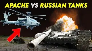AH-64 Apache helicopter destroying Russian tanks in Ukraine