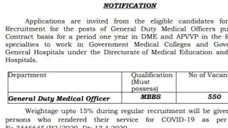 DME AP Recruitment 2020 - Apply Online For 550 GDMO