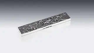 ANTIQUE 19thC ENGLISH SOLID SILVER JAPANESQUE STYLE RING BOX c.1876