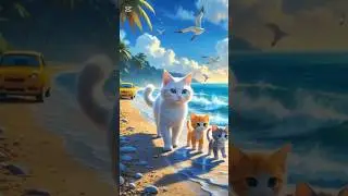 &ldquo;White Cat&rsquo;s Ocean Journey With Her Kittens 🌊🐾 | Sweet #Emotional  Story&rdquo;#shorts