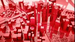 Abstract animation of a camera moving around the red city buildings Looping