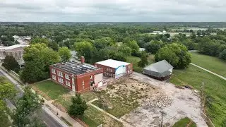 Drone View Of Paris High School (Missouri) - Demolition Delayed Due To Asbestos Remediation